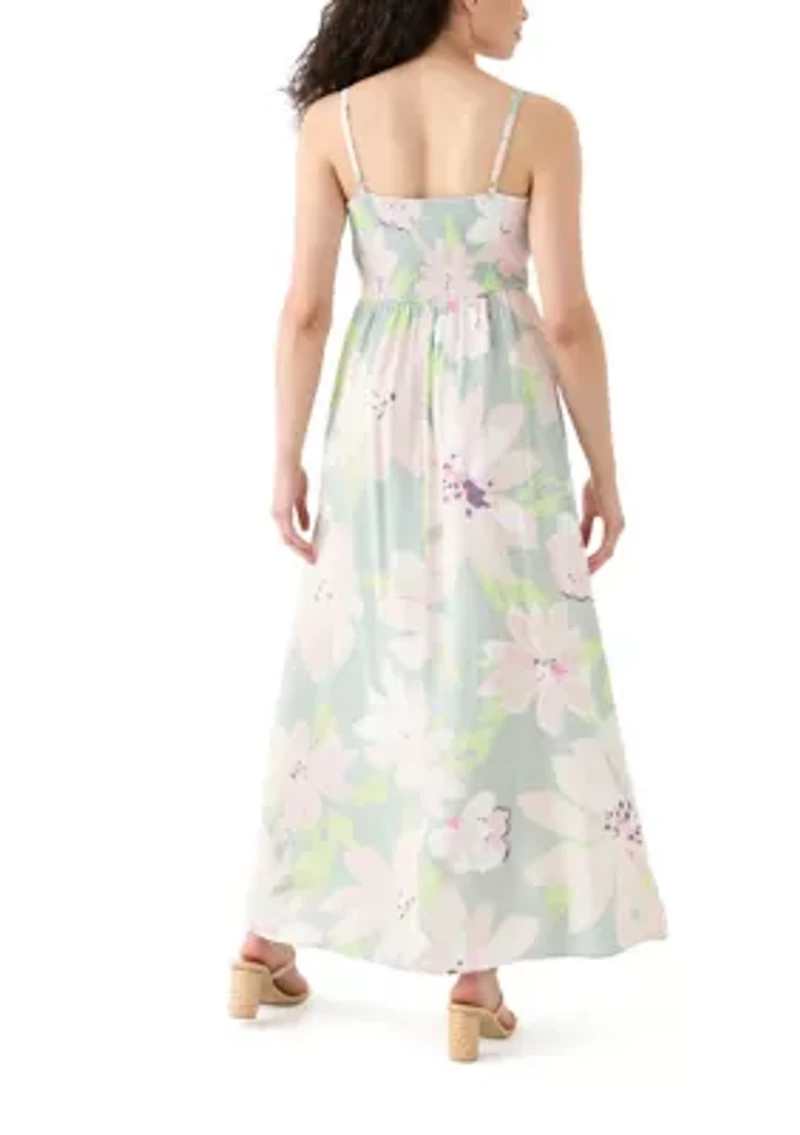 Women's Printed Rayon Challis Linen Maxi Dress