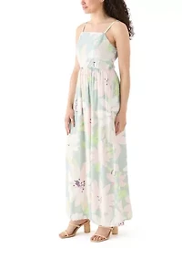 Women's Printed Rayon Challis Linen Maxi Dress