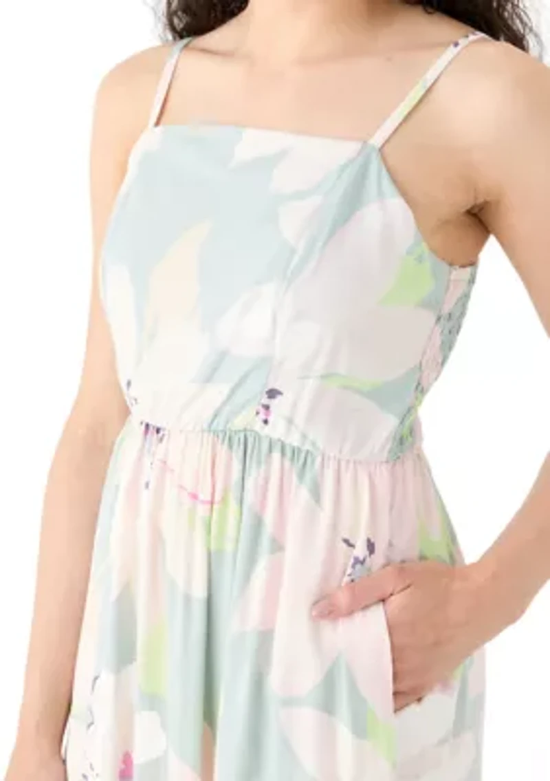 Women's Printed Rayon Challis Linen Maxi Dress