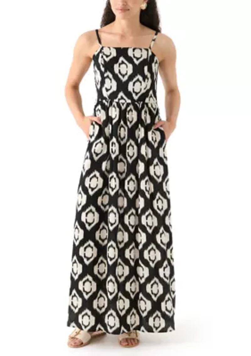 Women's Printed Rayon Challis Linen Maxi Dress