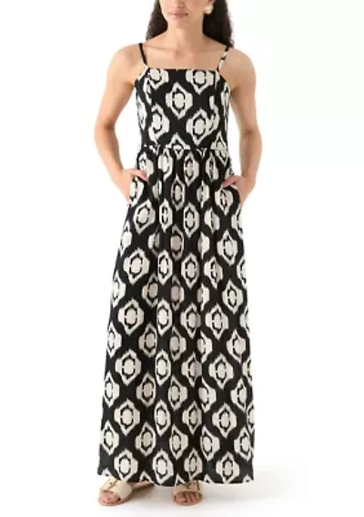 Women's Printed Rayon Challis Linen Maxi Dress