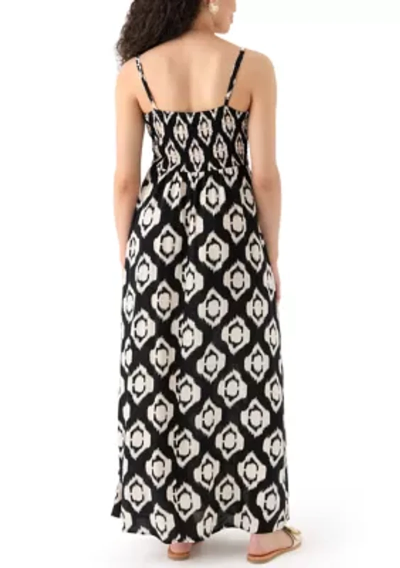 Women's Printed Rayon Challis Linen Maxi Dress
