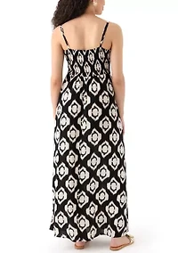 Women's Printed Rayon Challis Linen Maxi Dress