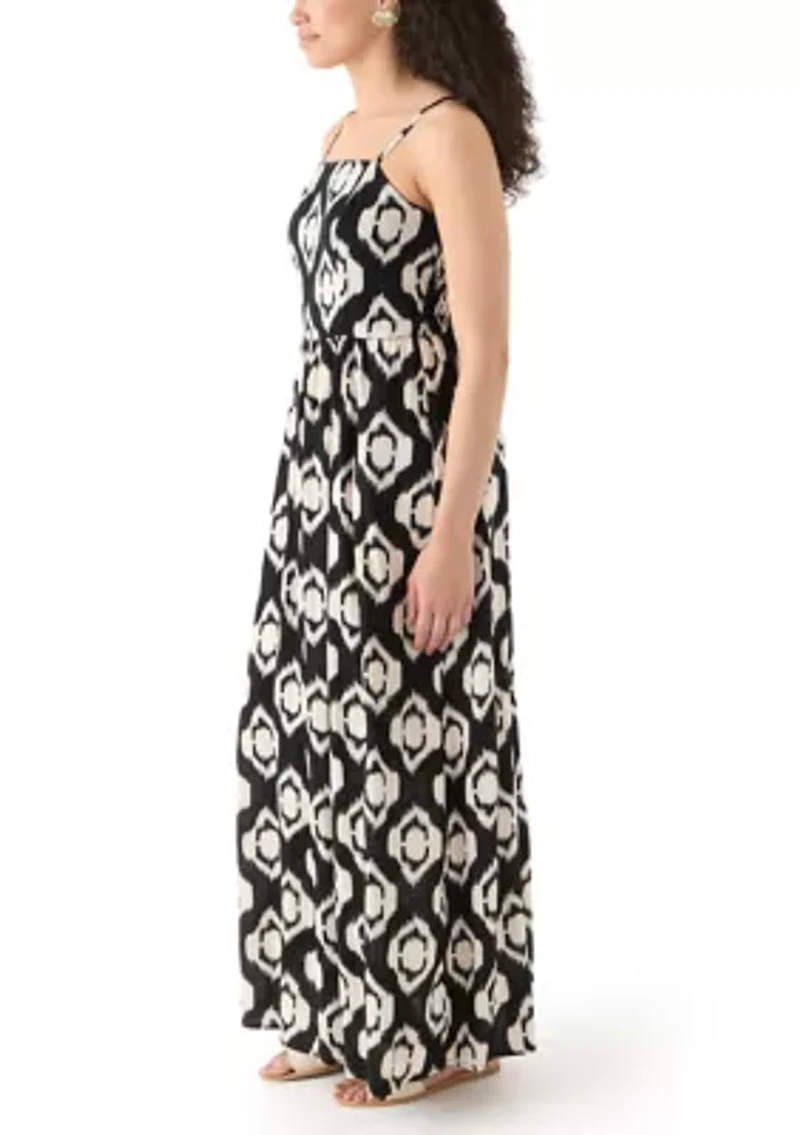 Women's Printed Rayon Challis Linen Maxi Dress