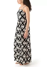 Women's Printed Rayon Challis Linen Maxi Dress