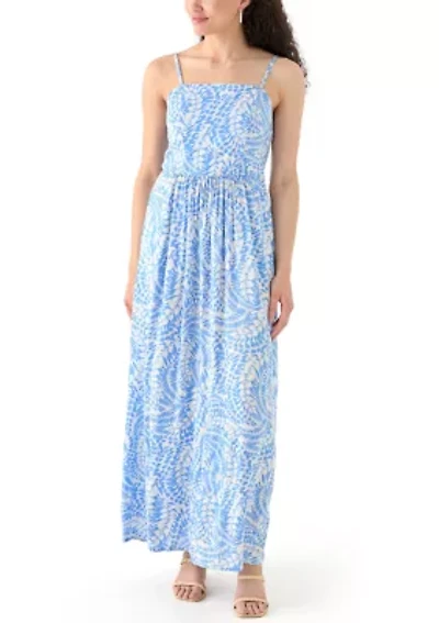Women's Printed Rayon Challis Linen Maxi Dress