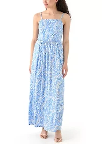 Women's Printed Rayon Challis Linen Maxi Dress