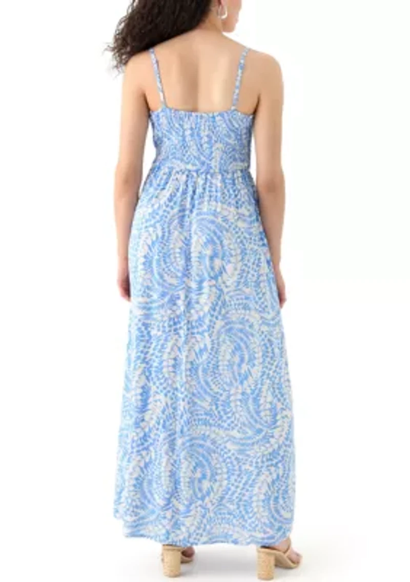 Women's Printed Rayon Challis Linen Maxi Dress