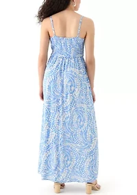 Women's Printed Rayon Challis Linen Maxi Dress