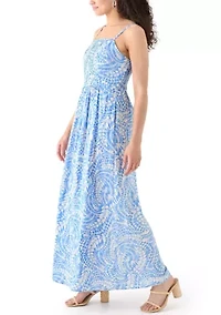 Women's Printed Rayon Challis Linen Maxi Dress