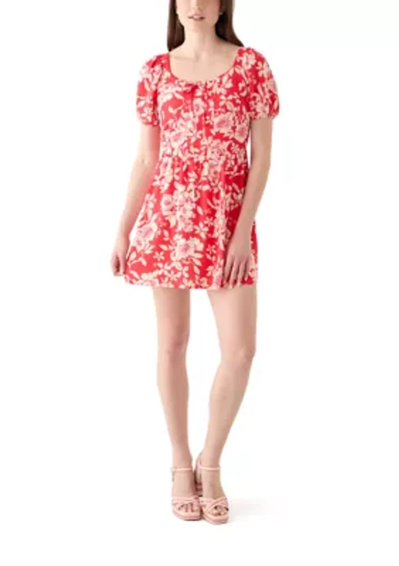 Women's Linen Challis Printed Mini Dress