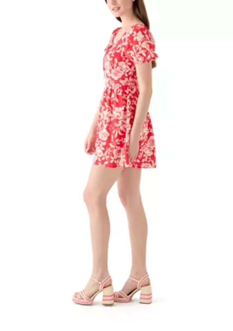 Women's Linen Challis Printed Mini Dress