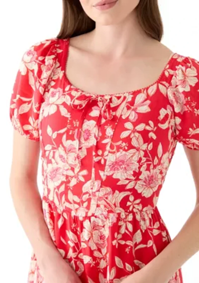 Women's Linen Challis Printed Mini Dress
