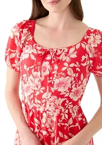 Women's Linen Challis Printed Mini Dress