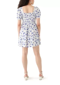 Women's Linen Challis Printed Mini Dress