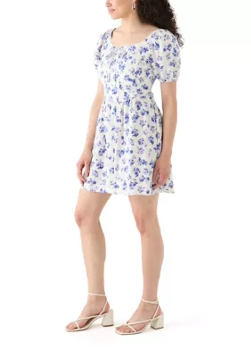 Women's Linen Challis Printed Mini Dress