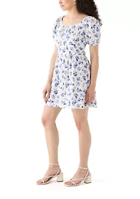 Women's Linen Challis Printed Mini Dress