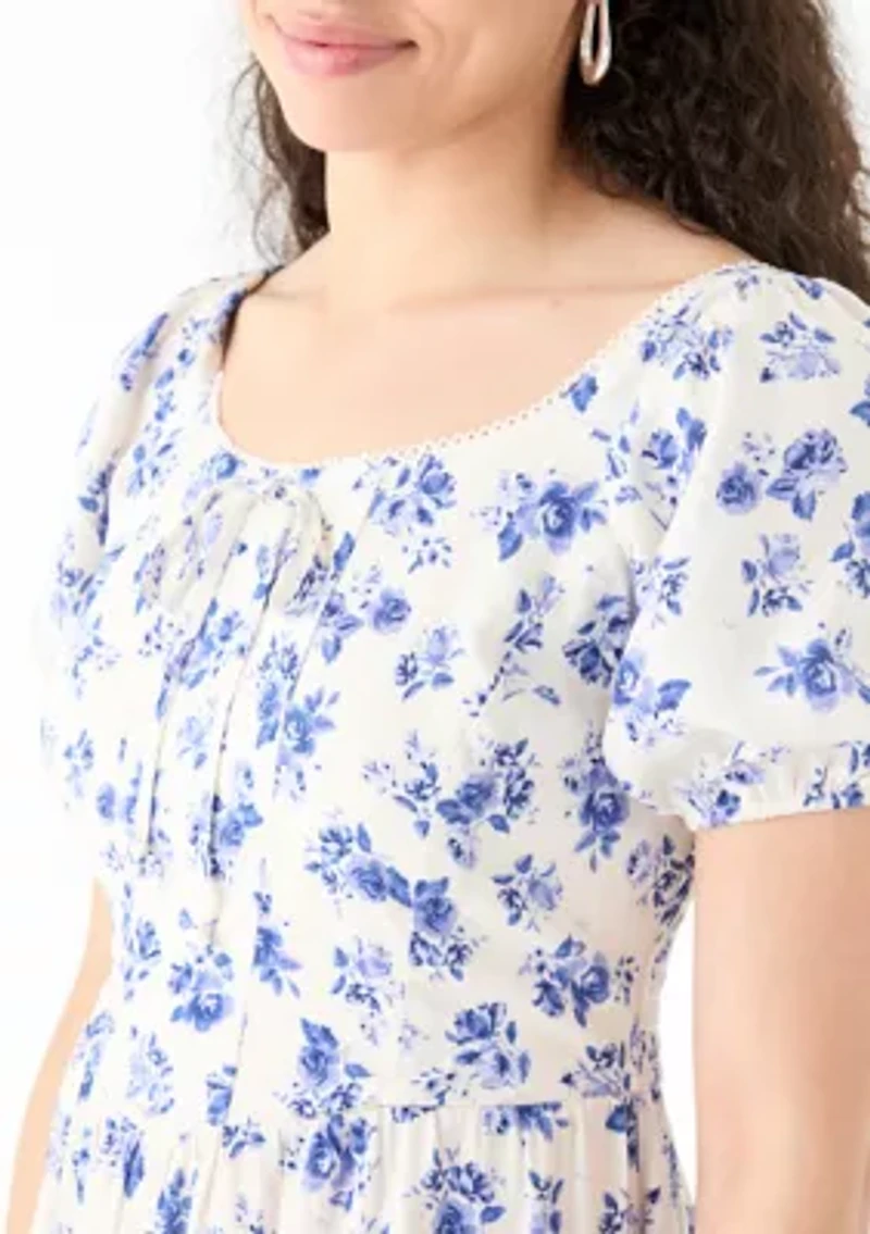 Women's Linen Challis Printed Mini Dress
