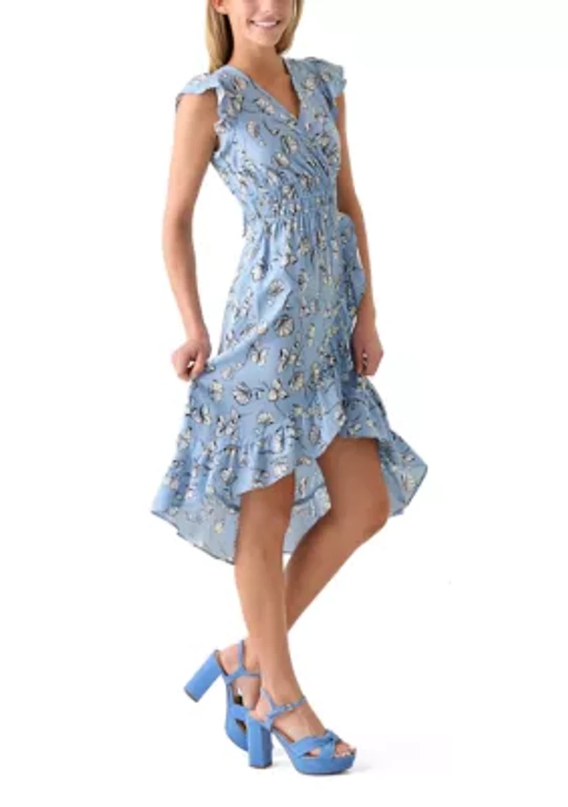 Women's Flutter Sleeve Printed Midi Dress