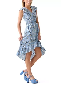 Women's Flutter Sleeve Printed Midi Dress