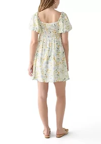 Women's Babydoll Puff Sleeve Printed Dress