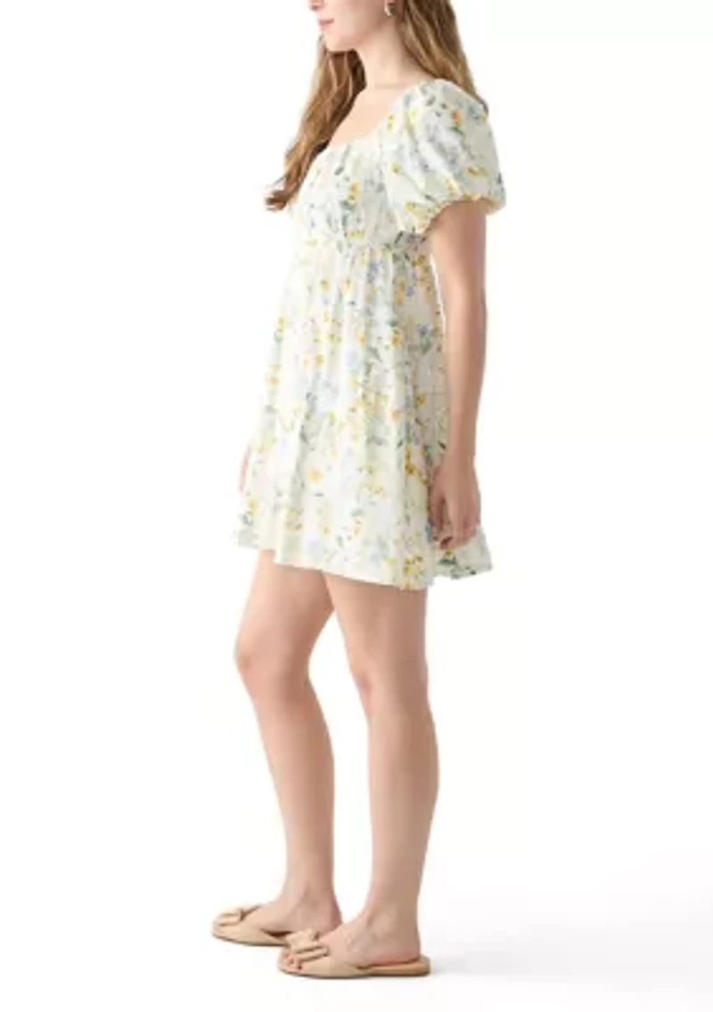 Women's Babydoll Puff Sleeve Printed Dress