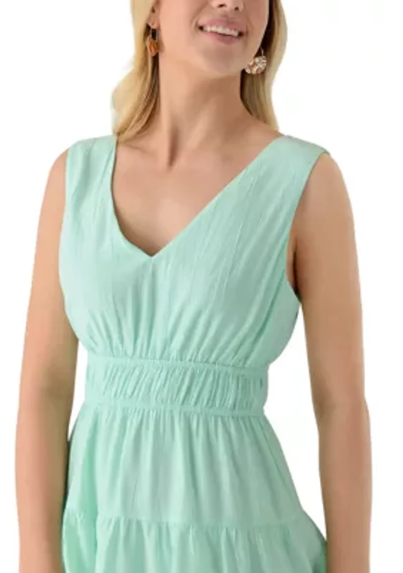 Women's V-Neck Cinch Tiered Dress