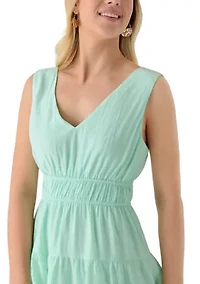Women's V-Neck Cinch Tiered Dress