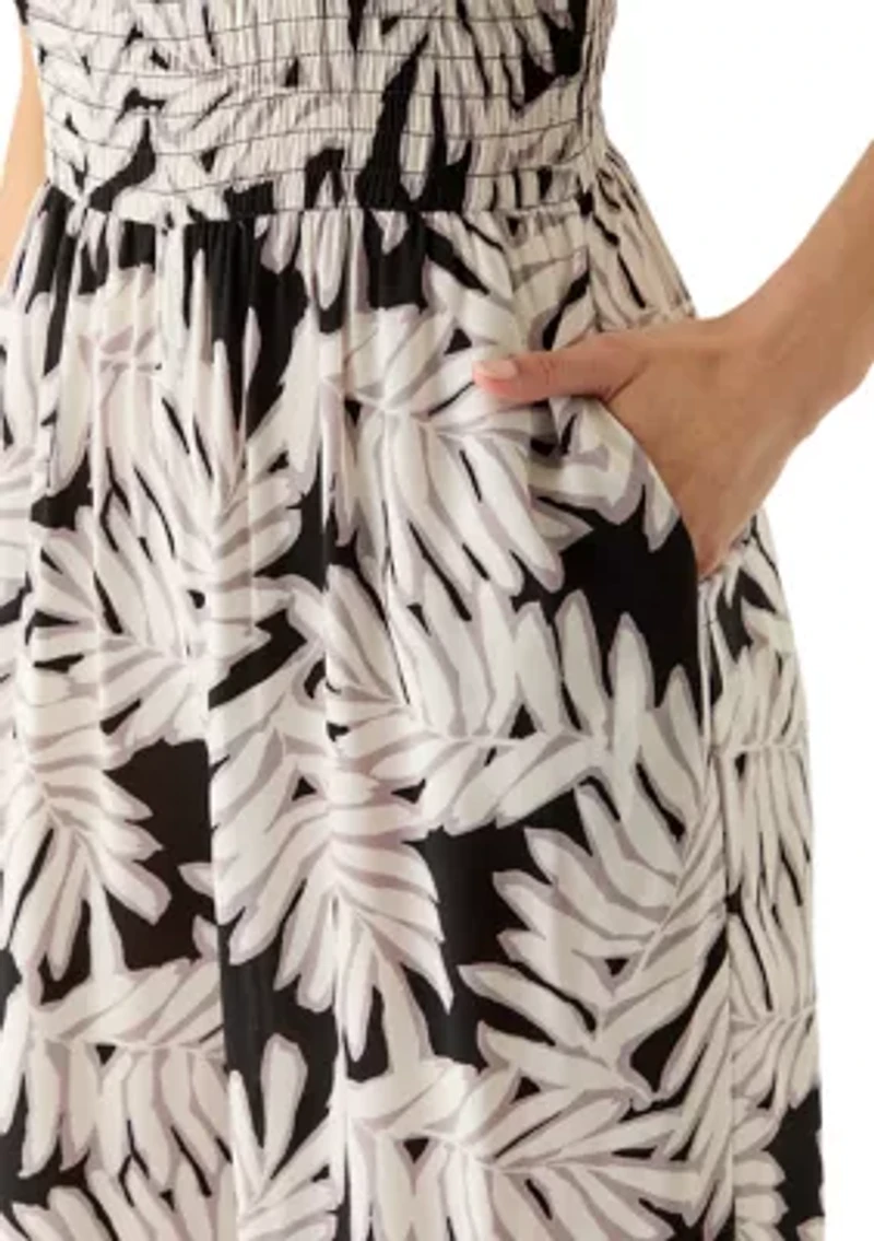 Women's Smocked Bodice Print Jumpsuit