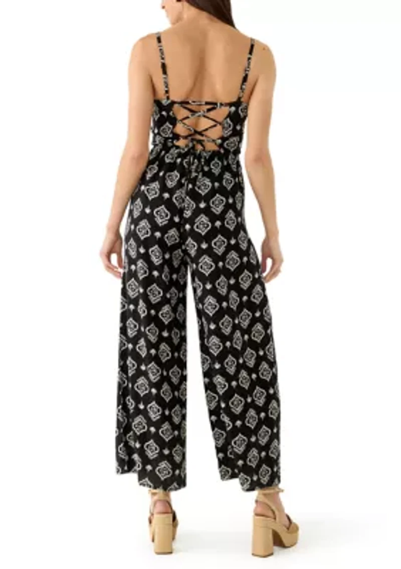 Women's Lace Up Back Wide Leg Jumpsuit