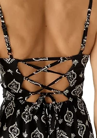 Women's Lace Up Back Wide Leg Jumpsuit