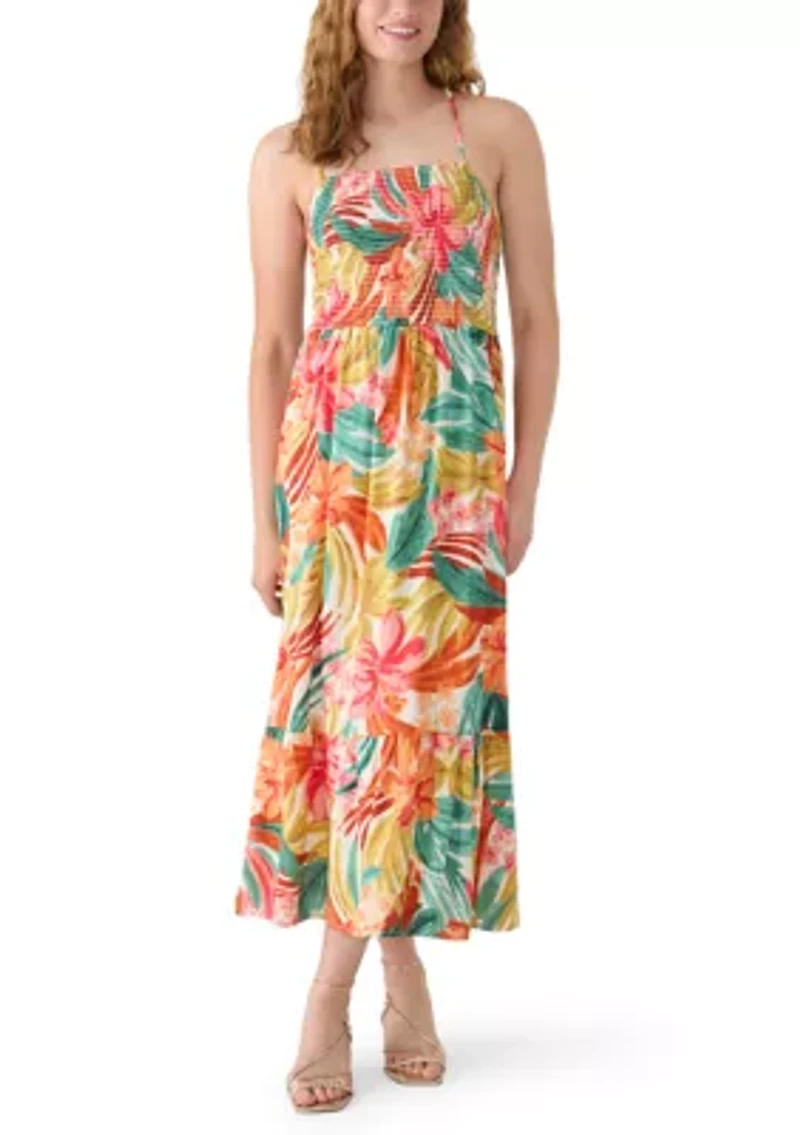 Women's Sleeveless Halter Neck Smocked Bodice Maxi Dress