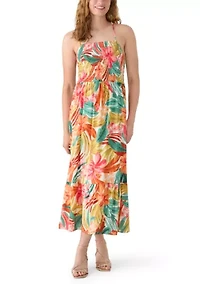 Women's Sleeveless Halter Neck Smocked Bodice Maxi Dress