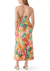 Women's Sleeveless Halter Neck Smocked Bodice Maxi Dress