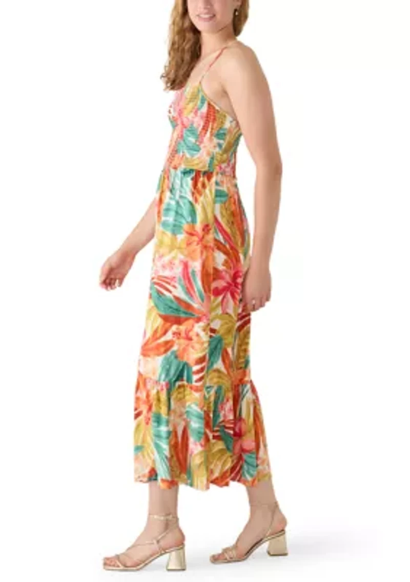 Women's Sleeveless Halter Neck Smocked Bodice Maxi Dress