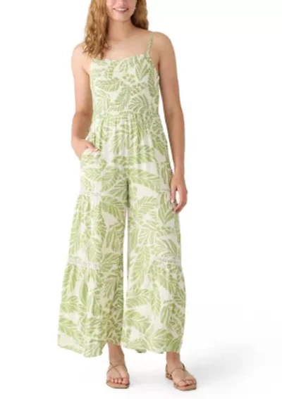Women's V-Neck Smocked Bodice Embroidered Jumpsuit