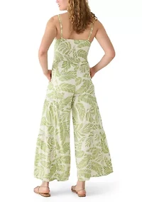 Women's V-Neck Smocked Bodice Embroidered Jumpsuit