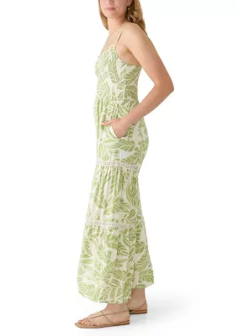Women's V-Neck Smocked Bodice Embroidered Jumpsuit