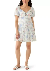 Women's Tiered Flare Sweetheart Neck Puff Sleeve Dress