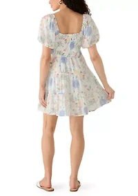 Women's Tiered Flare Sweetheart Neck Puff Sleeve Dress