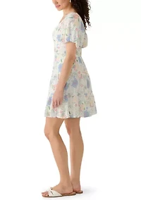 Women's Tiered Flare Sweetheart Neck Puff Sleeve Dress