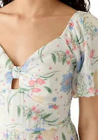 Women's Tiered Flare Sweetheart Neck Puff Sleeve Dress