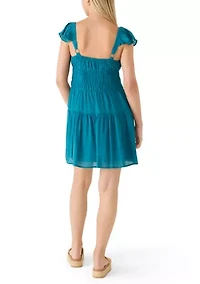 Women's Flutter Sleeve Smocked Waist Mini Dress
