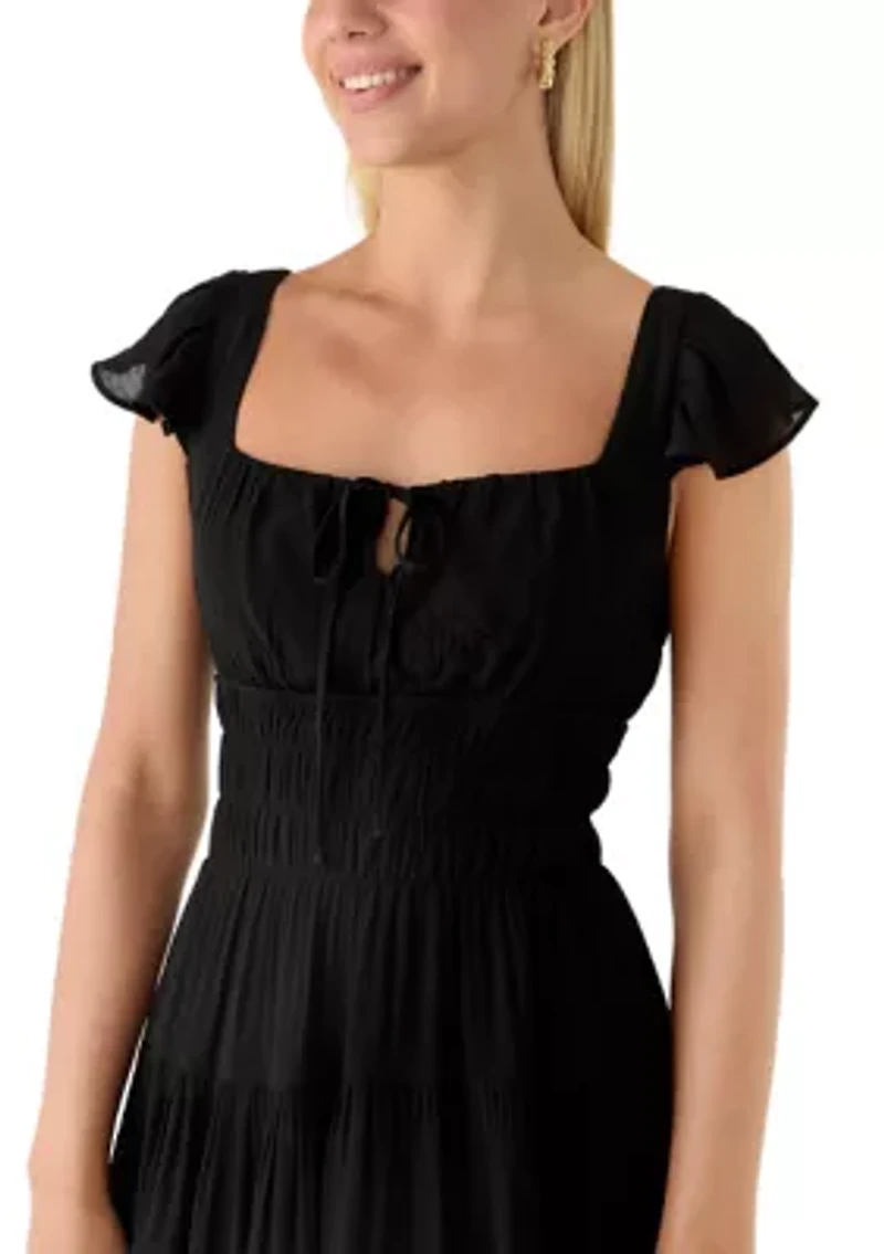 Women's Flutter Sleeve Smocked Waist Mini Dress