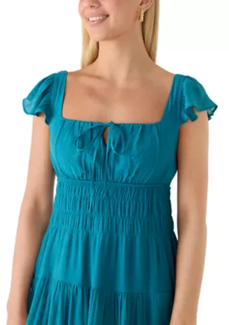 Women's Flutter Sleeve Smocked Waist Mini Dress