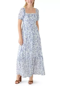 Women's Puff Sleeve Smock Waist Tiered Maxi Dress