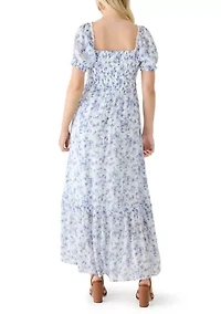 Women's Puff Sleeve Smock Waist Tiered Maxi Dress