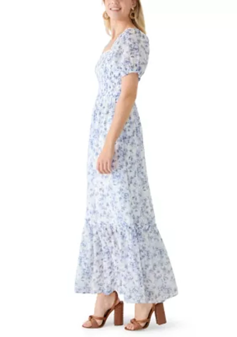 Women's Puff Sleeve Smock Waist Tiered Maxi Dress