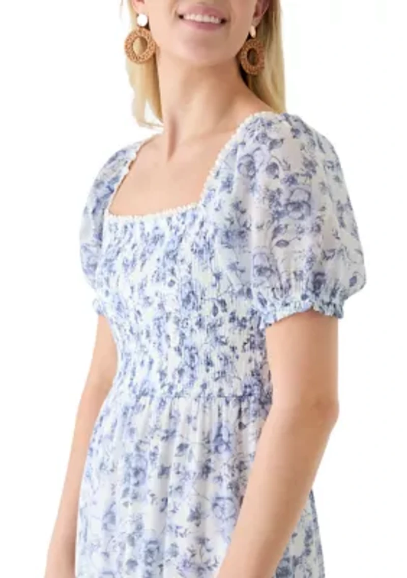 Women's Puff Sleeve Smock Waist Tiered Maxi Dress