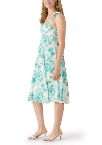 Women's Sleeveless Sweetheart Neck Flare Midi Dress
